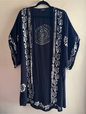 HIGHNESS Black &‎ White Longline Short-Sleeve Duster Kimono, O/S